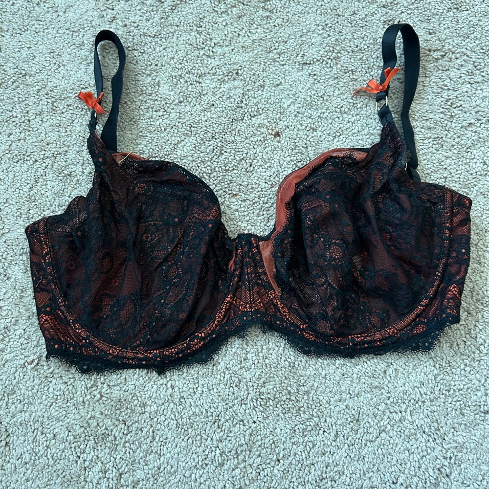 Playful Promises Elegant Black and Orange Lace Bra